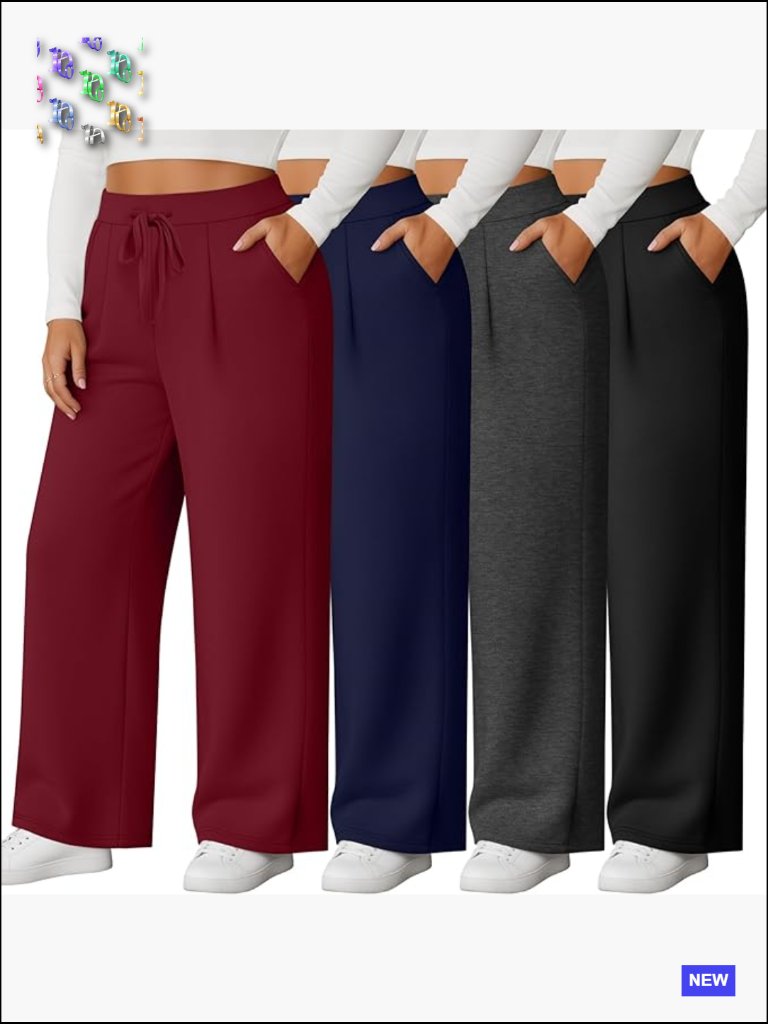 Plus Size Wide Leg Lounge Pants Drawstring Yoga Joggers 4 Pack